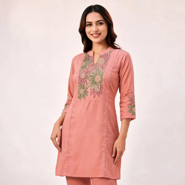 Peach_Embroidered_Straight_Kurta_Pant_Set_For_Women