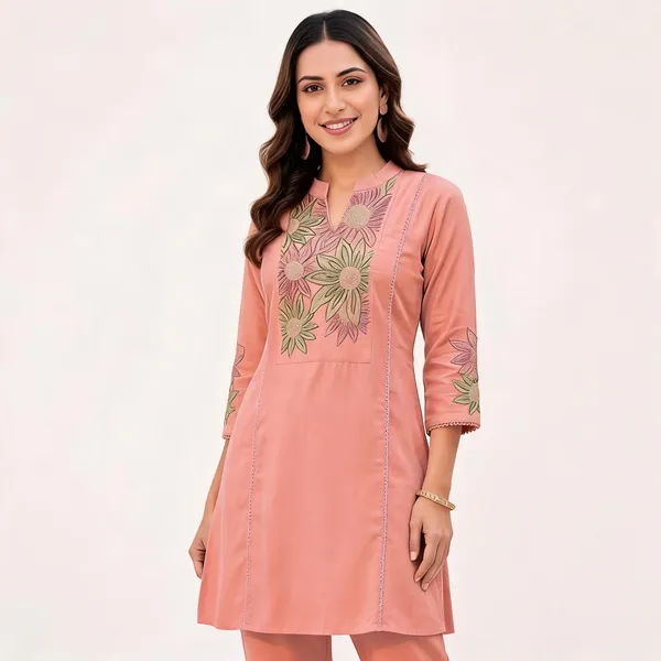 Peach_Embroidered_Straight_Kurta_Pant_Set_For_Women