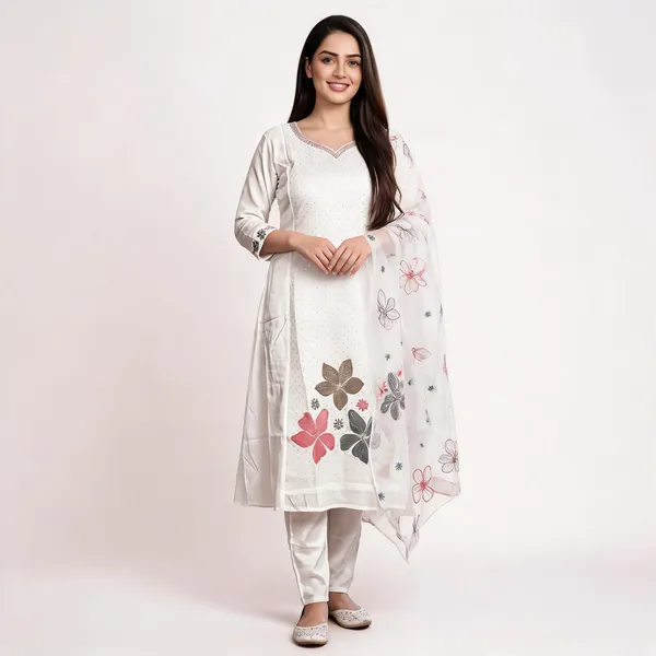 White_Embroidered_Floral_Print_Kurta_Pant_Dupatta_Set_For_Women