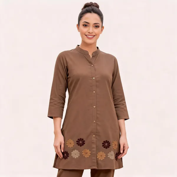 Brown_Cotton_Embroidered_Straight_Kurta_Pant_Set_For_Women