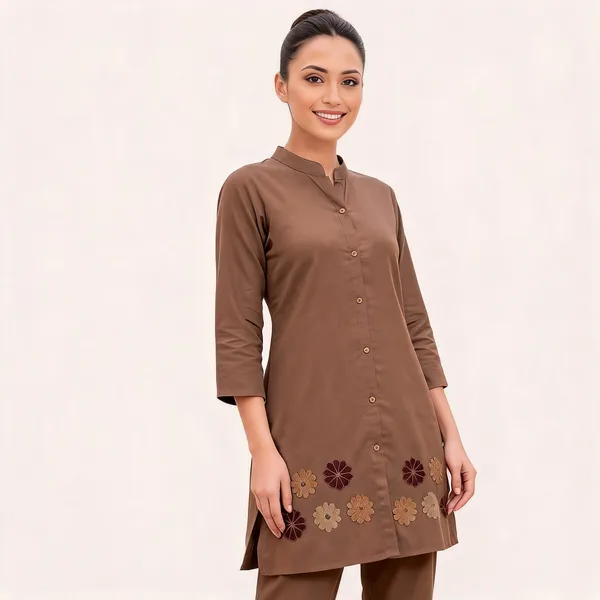 Brown_Cotton_Embroidered_Straight_Kurta_Pant_Set_For_Women