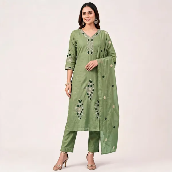 Green_Cotton_Embroidered_Straight_Kurta_Pant_Dupatta_Set_For_Women