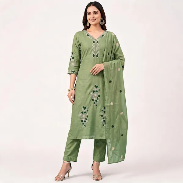 Green_Cotton_Embroidered_Straight_Kurta_Pant_Dupatta_Set_For_Women