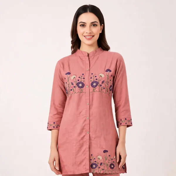Peach_Cotton_Floral_Embroidered_Straight_Kurta_Trouser_Set_For_Women