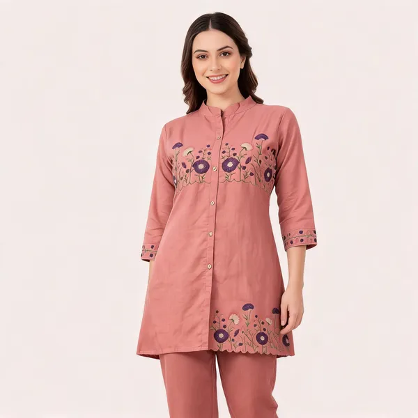 Peach_Cotton_Floral_Embroidered_Straight_Kurta_Trouser_Set_For_Women