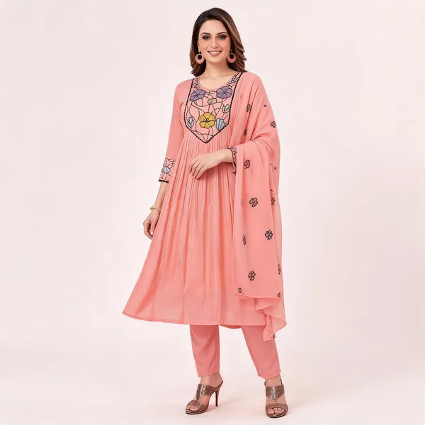 Peach_Embroidered_Anarkali_Kurta_Pant_Dupatta_Set_For_Women
