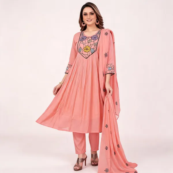 Peach_Embroidered_Anarkali_Kurta_Pant_Dupatta_Set_For_Women