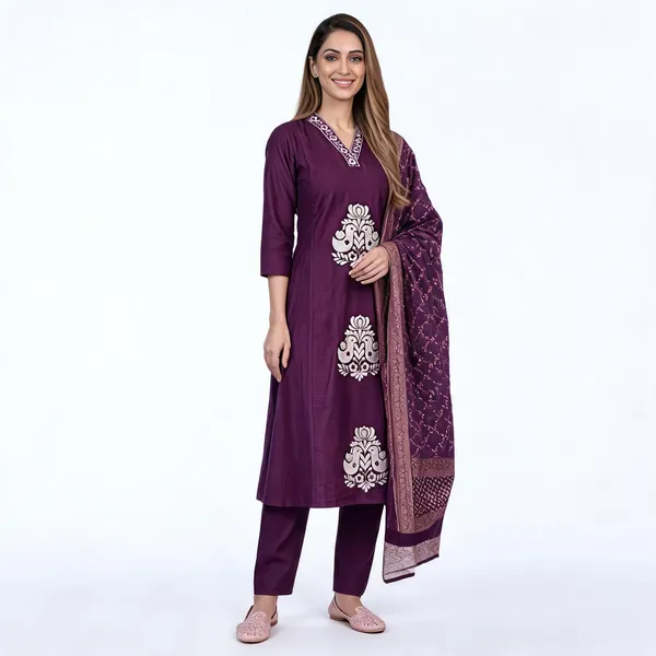 Purple_Cotton_Embroidered_Straight_Kurta_Pant_Dupatta_Set_For_Women