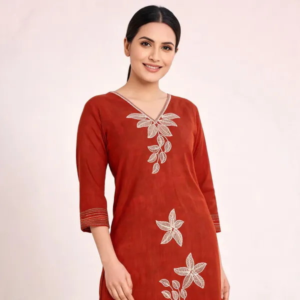 Rust_Cotton_Embroidered_Straight_Kurta_Palazzo_Set_For_Women