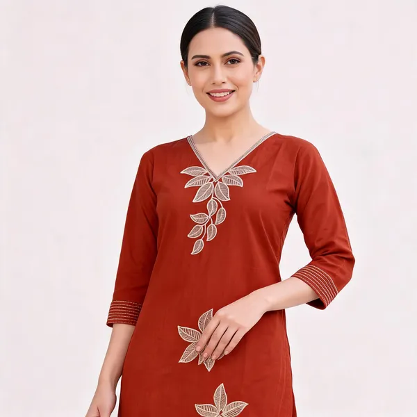 Rust_Cotton_Embroidered_Straight_Kurta_Palazzo_Set_For_Women