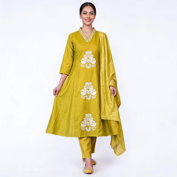 Mustard_Yellow_Flared_Anarkali_Kurta_Pant_Dupatta_Set_For_Women