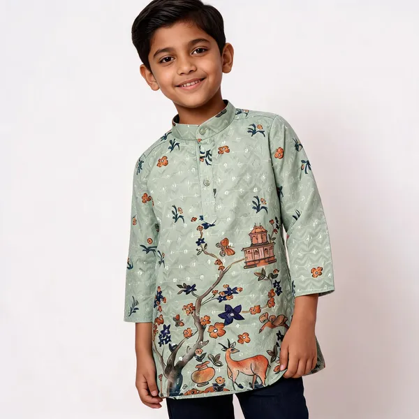 Green_Cotton_Floral_Print_Relaxed_Fit_Kurta_For_Girls