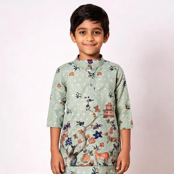Green_Cotton_Floral_Print_Relaxed_Fit_Kurta_For_Girls