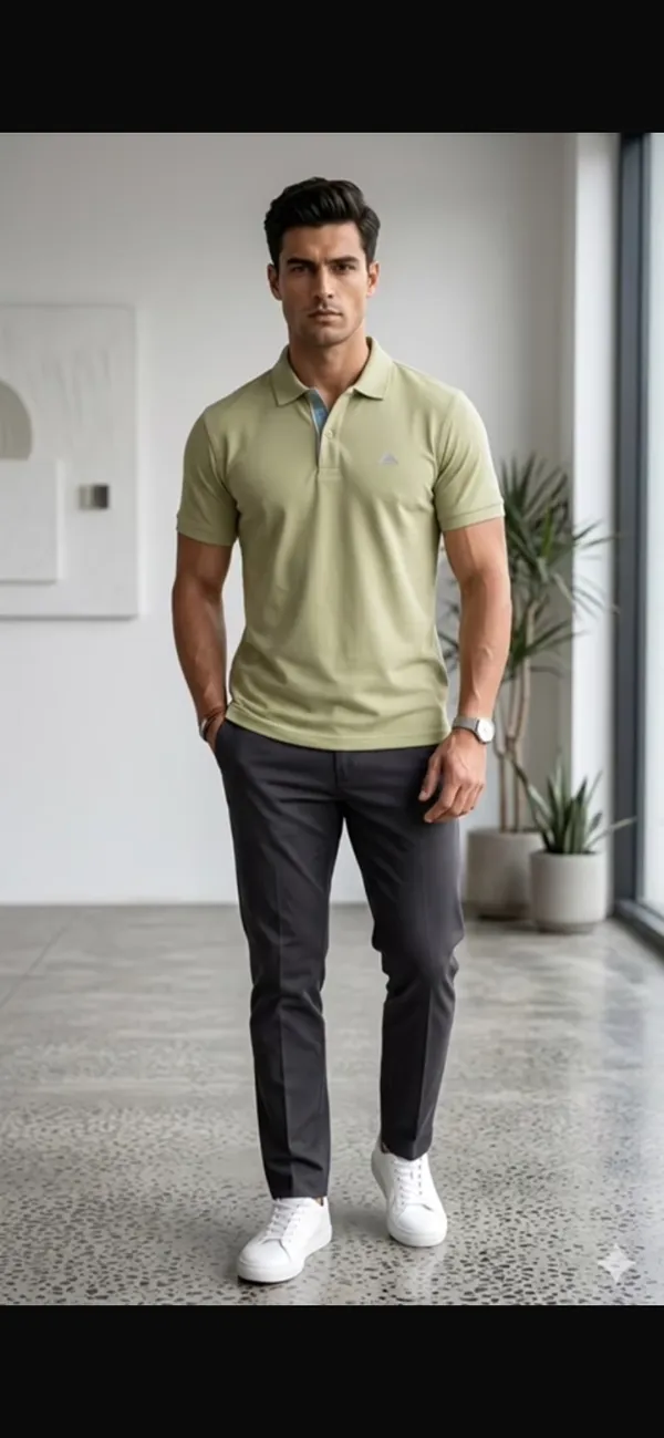 Sage_Green_Cotton_Slim_Fit_Polo_T-Shirt_For_Men