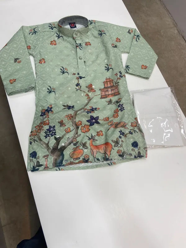 Green_Cotton_Floral_Print_Relaxed_Fit_Kurta_For_Girls