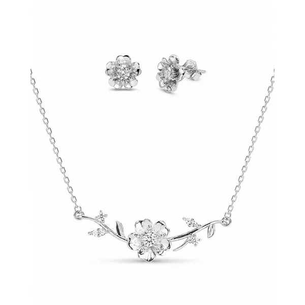 Silver_925_Silver_Floral_Pendant_Necklace_And_Earrings_Set_For_Women