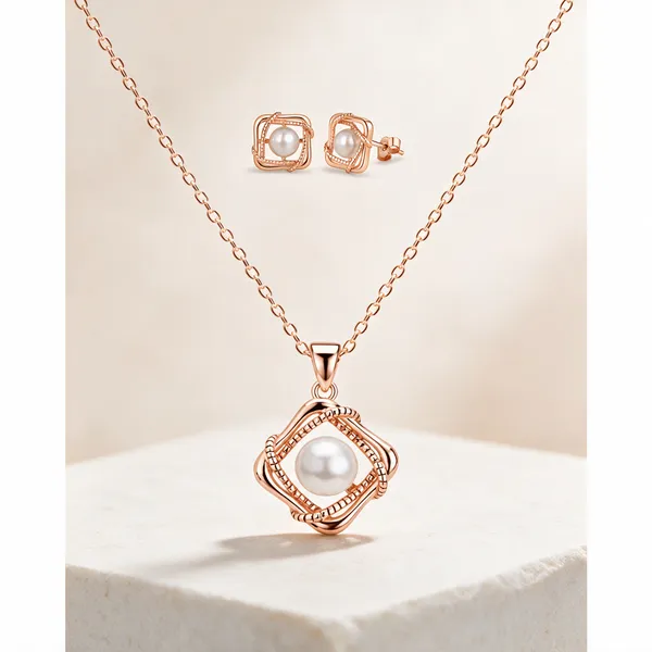 Rose_Gold_And_Pearl_925_Silver_Necklace_&_Earrings_Set_For_Women