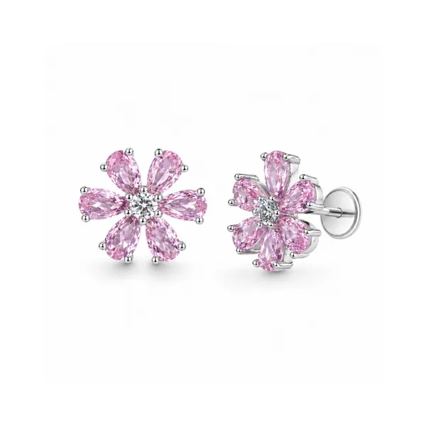 Pink_925_Silver_Floral_Stud_Earrings_For_Women