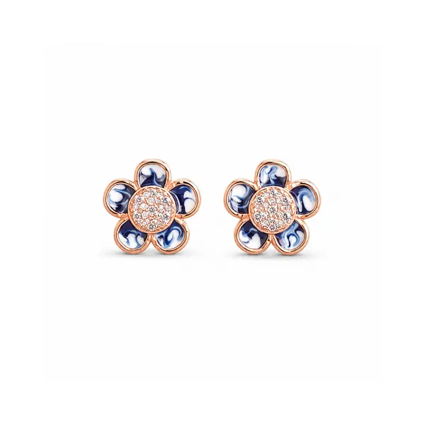 Silver_And_Blue_925_Silver_Enamel_Floral_Stud_Earrings_For_Women