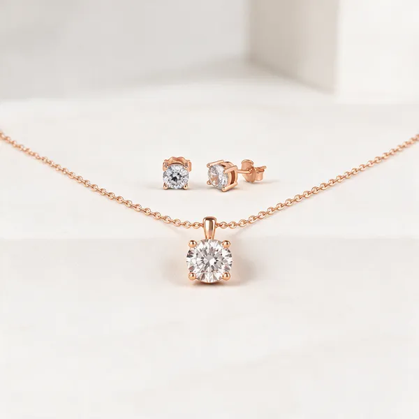 Rose_Gold_925_Silver_Necklace_&_Stud_Earrings_Set_For_Women