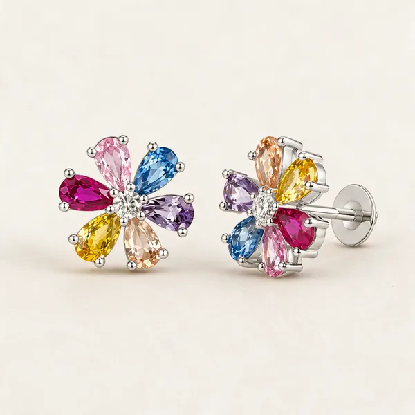 Multicolor_925_Silver_Stud_Earrings_For_Women
