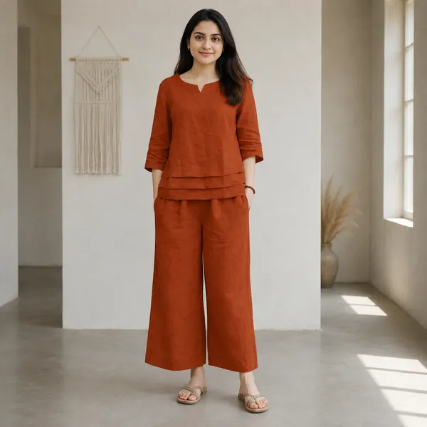 Rust_Orange_Cotton-Linen_Wide-Leg_Co-Ord_Set_For_Women
