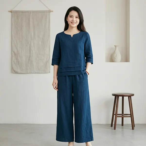 Navy_Blue_Cotton-Linen_Wide-Leg_Co-Ord_Set_For_Women