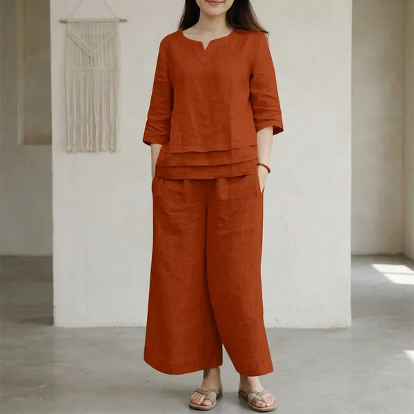Rust_Orange_Cotton-Linen_Wide-Leg_Co-Ord_Set_For_Women