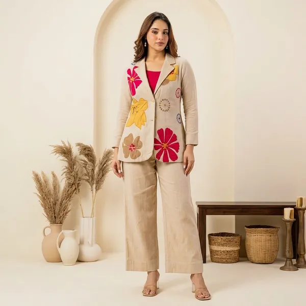 Beige_Cotton_Floral_Printed_Co-Ord_Set_With_Blazer_For_Women