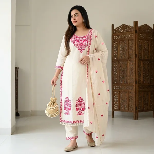 Off-White_Cotton_Floral_Printed_Kurta_Pant_Set_With_Dupatta_For_Women