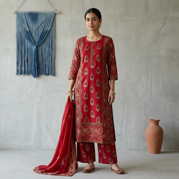 Maroon_Cotton_Paisley_Printed_Straight_Kurta_Pant_And_Dupatta_For_Women
