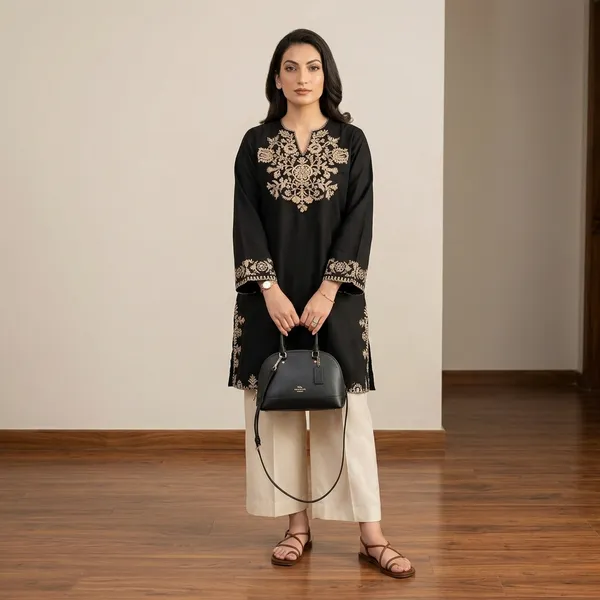 Black_Cotton_Relaxed_Fit_Embroidered_Kurta_For_Women