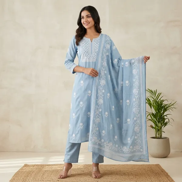 Blue_Cotton_Chikankari_Embroidered_Kurta_Set_With_Dupatta_For_Women