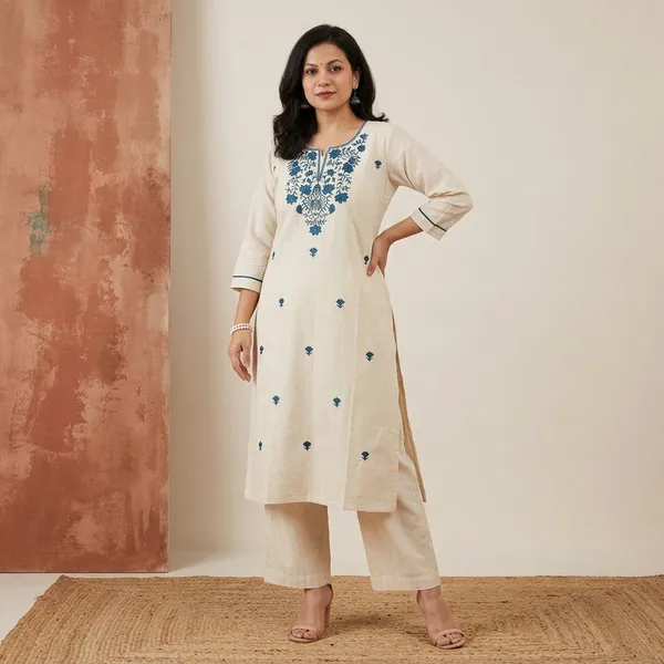White_Cotton_Straight_Cut_Blue_Embroidered_Kurta_For_Women