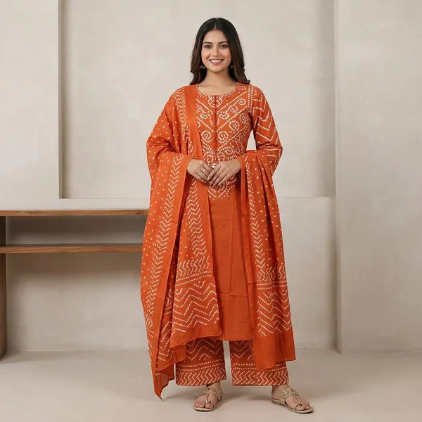 Orange_Cotton_Bandhani_Suit_Set_With_Palazzo_And_Dupatta_For_Women
