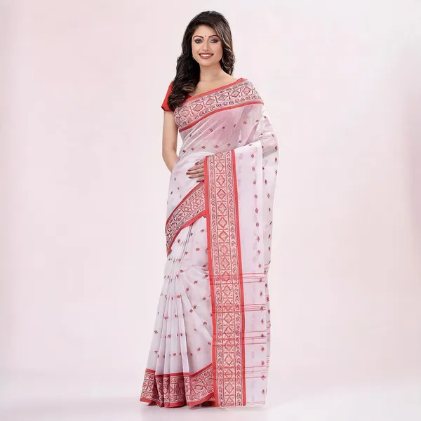 Red_White_Cotton_Chaturanga_Design_Handloom_Saree_For_Women