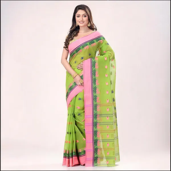 Green_Cotton_Handloom_Tant_Saree_For_Women