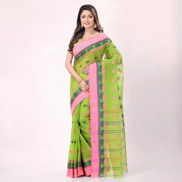 Green_Cotton_Handloom_Tant_Saree_For_Women