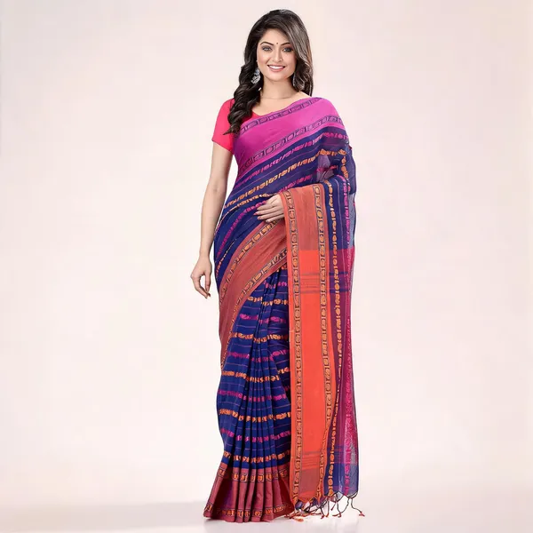 Deep_Blue_Cotton_Striped_Woven_Saree_For_Women