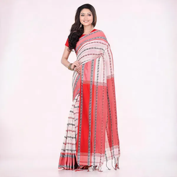 White_Red_Cotton_Striped_Woven_Saree_For_Women