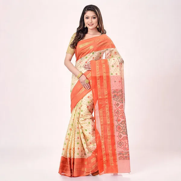 Orange_Cotton_Woven_Jamdani_Saree_For_Women