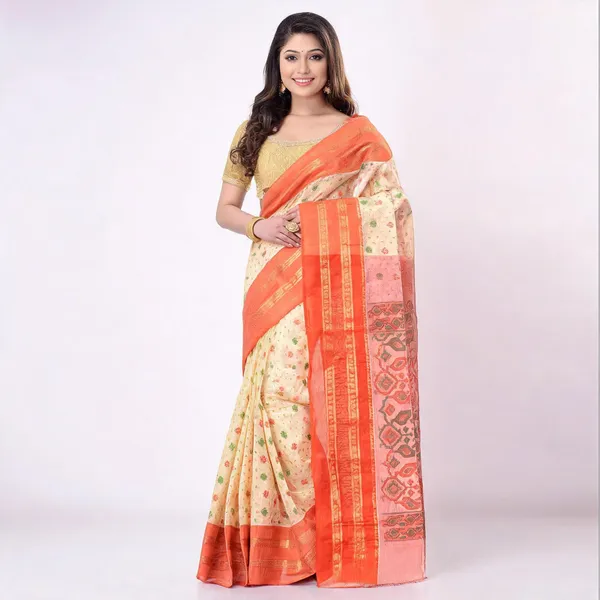 Orange_Cotton_Woven_Jamdani_Saree_For_Women