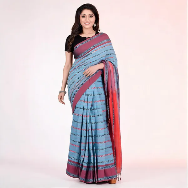 Blue_Red_Cotton_Striped_Woven_Saree_For_Women