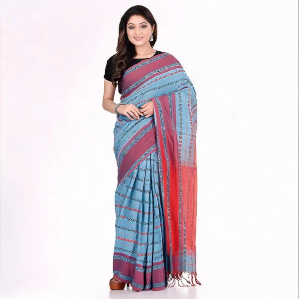 Blue_Red_Cotton_Striped_Woven_Saree_For_Women