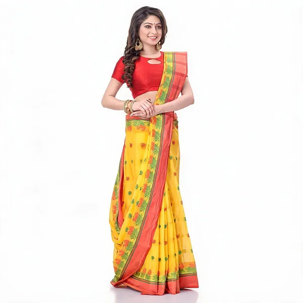 Yellow_Cotton_Handloom_Bengal_Tant_Saree_For_Women
