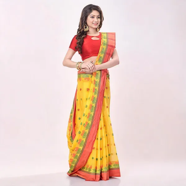Yellow_Cotton_Handloom_Bengal_Tant_Saree_For_Women