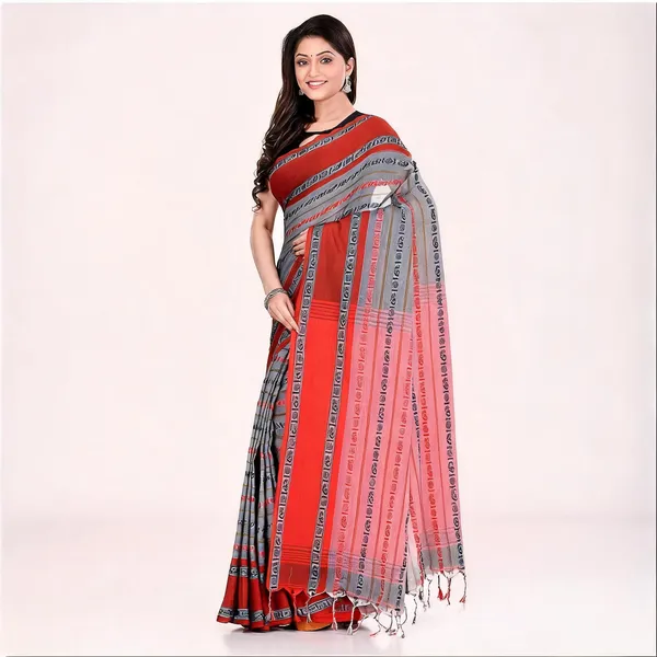 Grey_Red_Cotton_Striped_Woven_Saree_For_Women