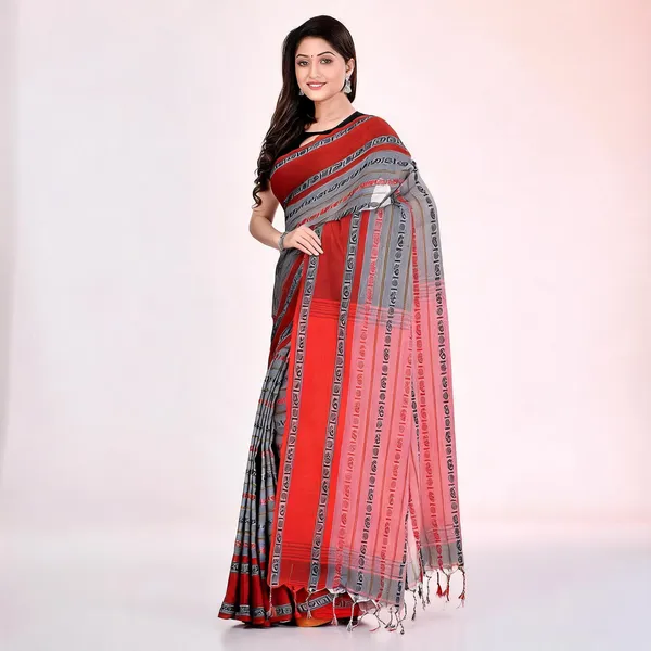 Grey_Red_Cotton_Striped_Woven_Saree_For_Women
