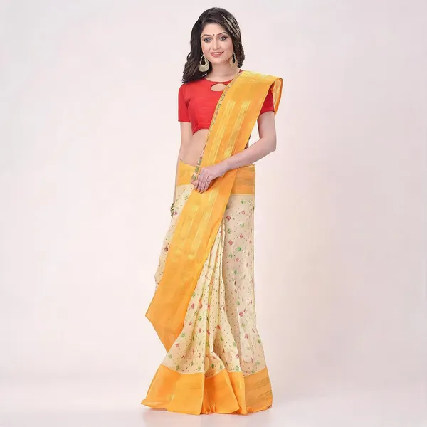 Yellow_Cotton_Woven_Jamdani_Saree_For_Women