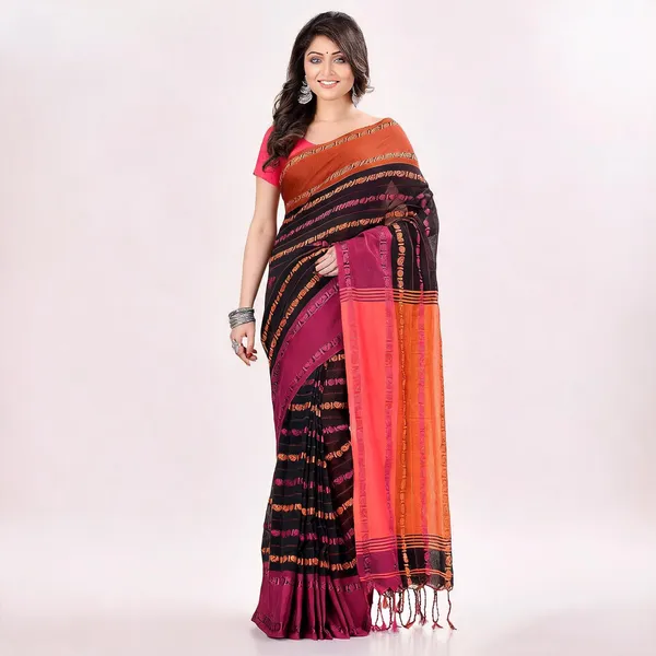 Black_Orange_Cotton_Striped_Woven_Saree_For_Women